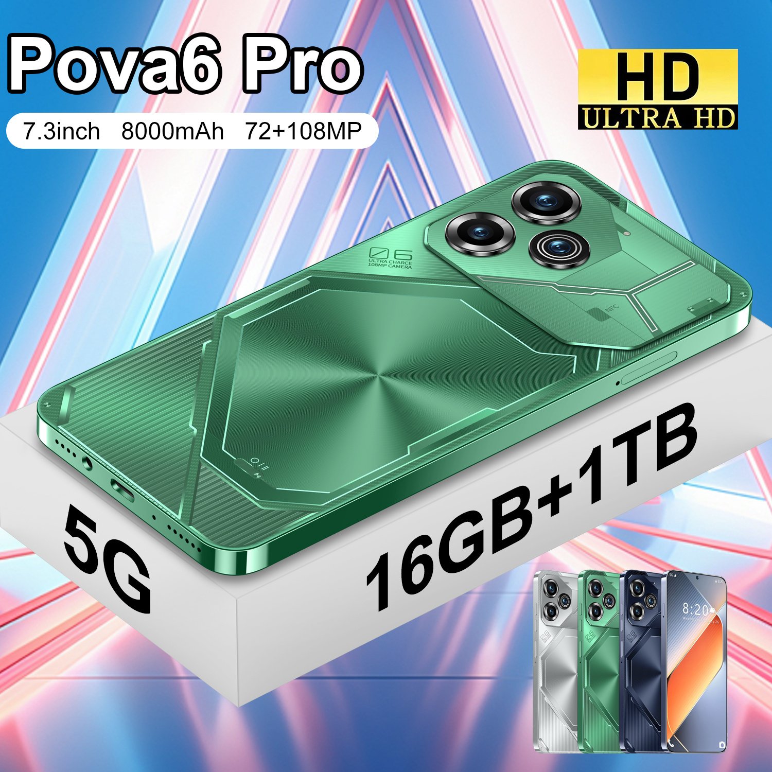 2024 Original Tecono Pova6 pro Android 7.3 Inch Gaming Phone Styles Support 5G Smartphone mobile